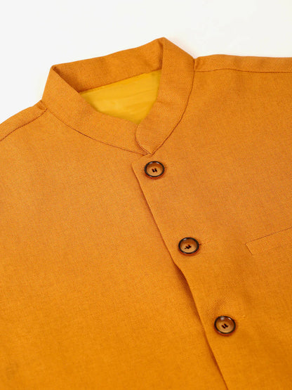 Jompers Men's Mustard Solid Woven Sleeveless Nehru Jackets - Distacart