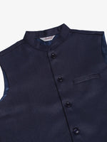 Thumbnail for Jompers Men's Navy Blue Solid Woven Sleeveless Nehru Jackets - Distacart