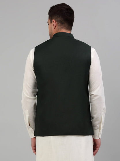 Jompers Men's Olive Green Solid Nehru Jacket - Distacart