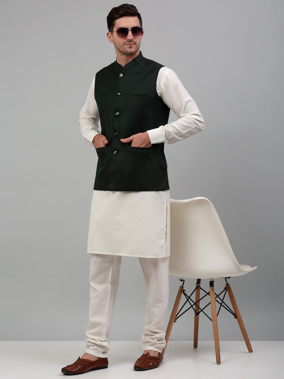 Jompers Men's Olive Green Solid Nehru Jacket - Distacart