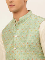 Thumbnail for Jompers Men's Green Embroidered Nehru Jacket - Distacart