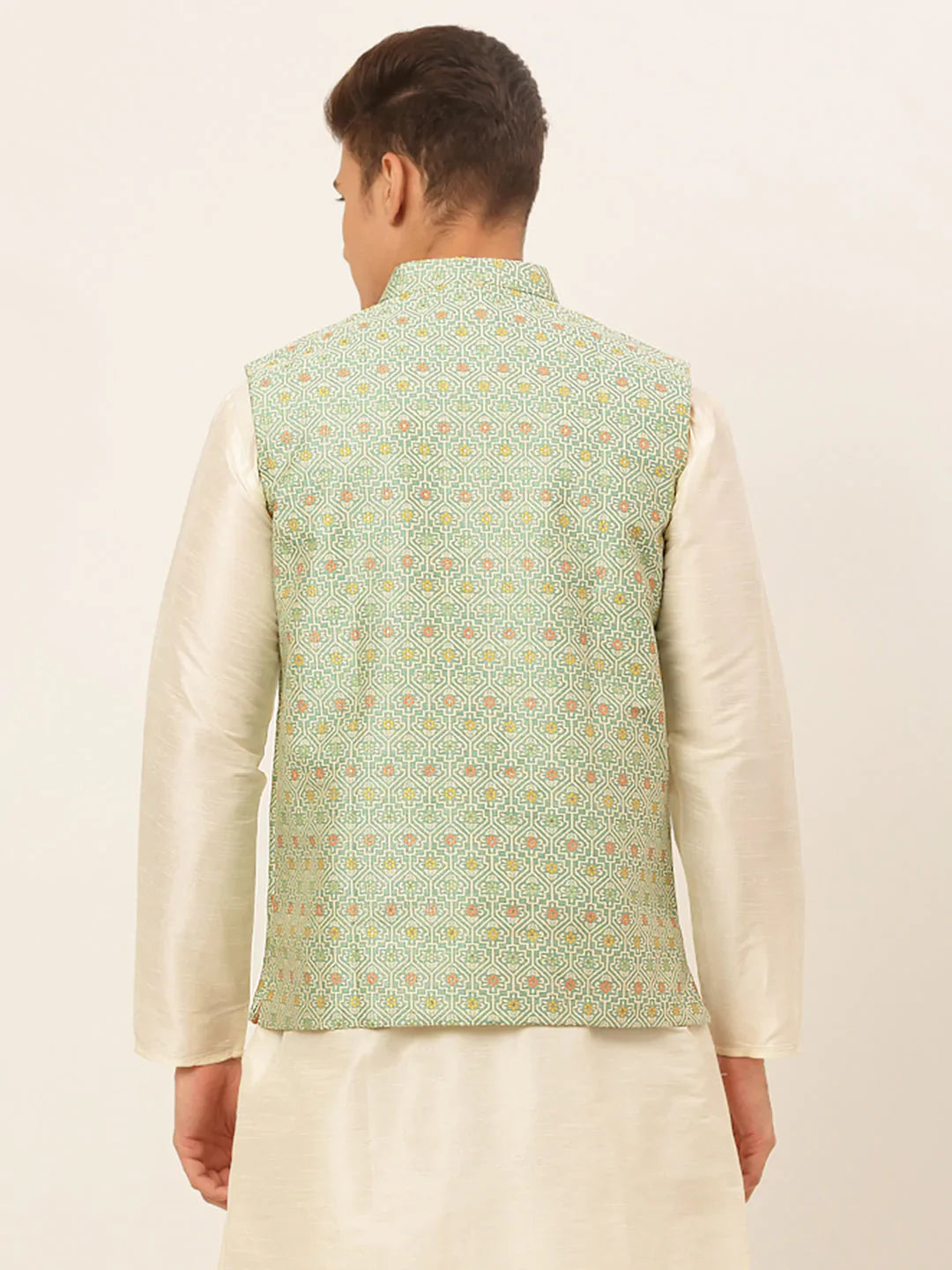 Jompers Men's Green Embroidered Nehru Jacket - Distacart