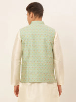 Thumbnail for Jompers Men's Green Embroidered Nehru Jacket - Distacart