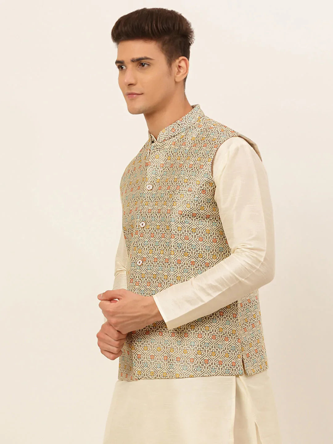 Jompers Men's Grey Embroidered Nehru Jacket - Distacart