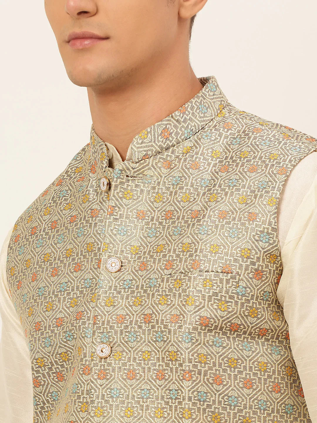 Jompers Men's Grey Embroidered Nehru Jacket - Distacart