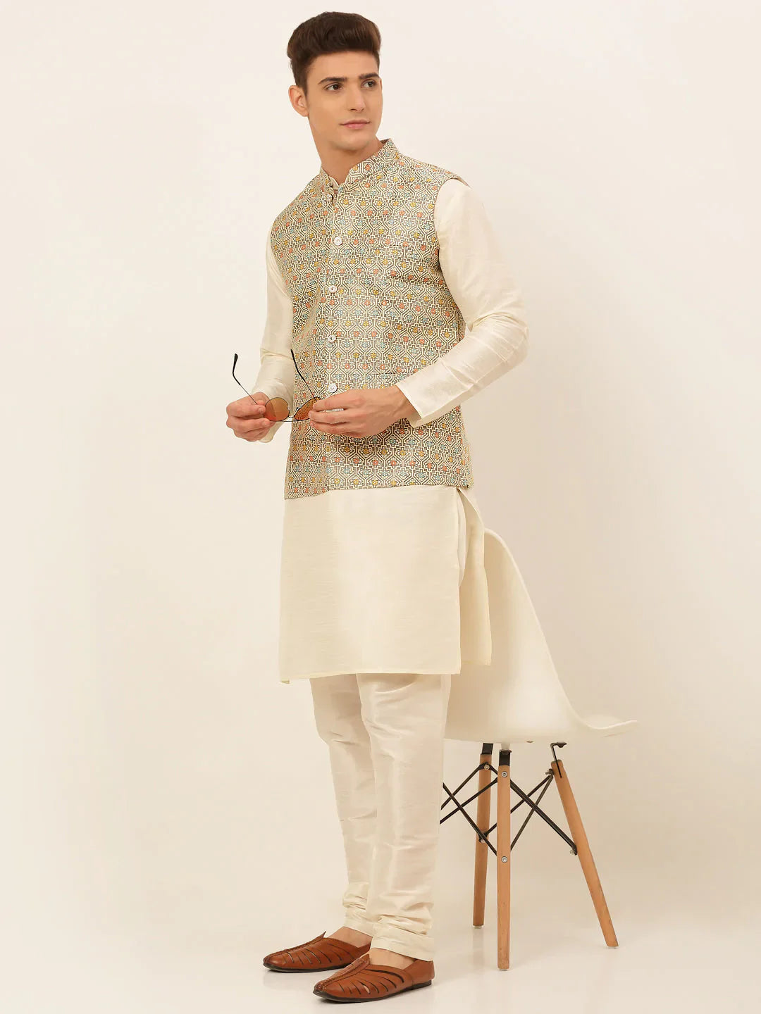 Jompers Men's Grey Embroidered Nehru Jacket - Distacart