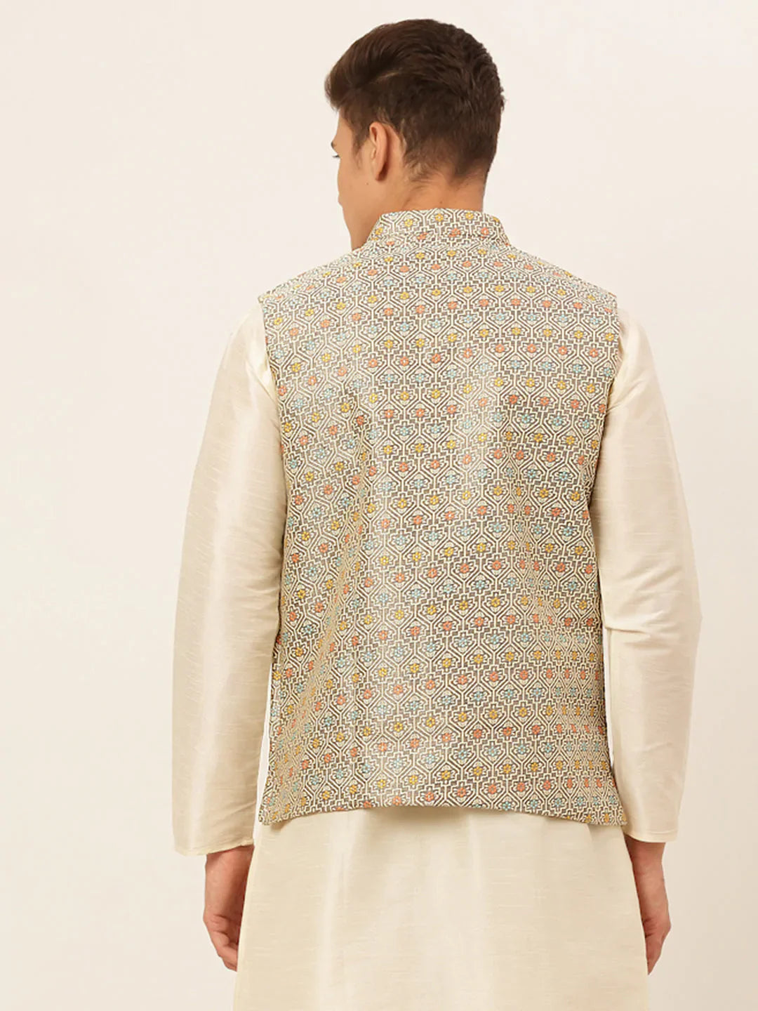 Jompers Men's Grey Embroidered Nehru Jacket - Distacart