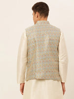 Thumbnail for Jompers Men's Grey Embroidered Nehru Jacket - Distacart