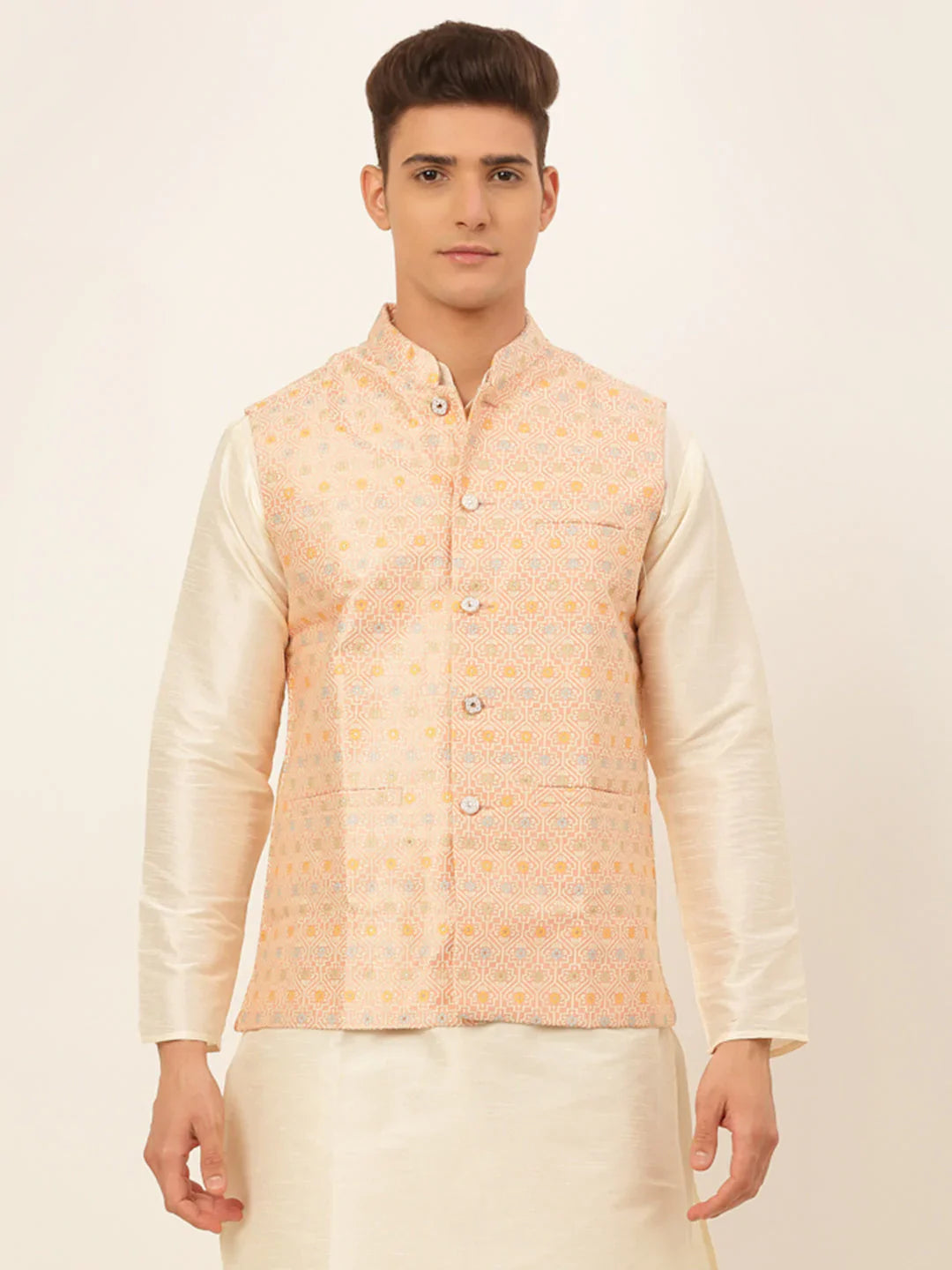 Jompers Men's Pink Embroidered Nehru Jacket - Distacart