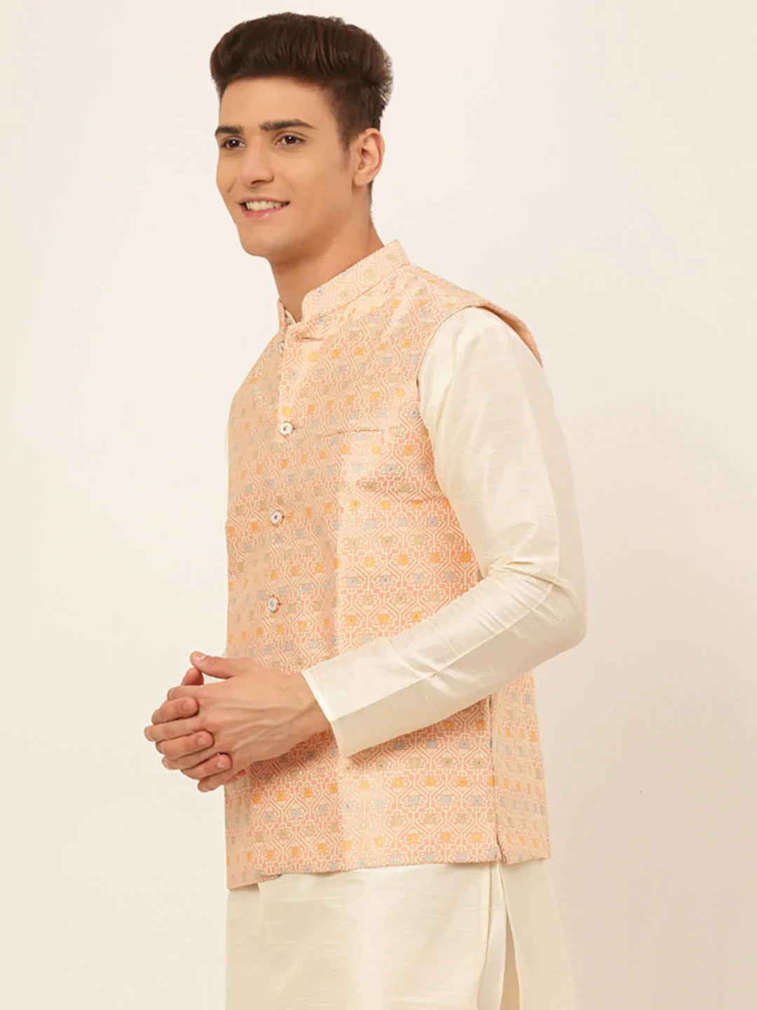 Jompers Men's Pink Embroidered Nehru Jacket - Distacart