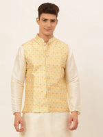 Thumbnail for Jompers Men's Yellow Embroidered Nehru Jacket - Distacart