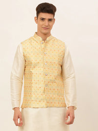 Thumbnail for Jompers Men's Yellow Embroidered Nehru Jacket - Distacart
