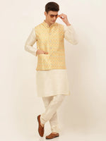 Thumbnail for Jompers Men's Yellow Embroidered Nehru Jacket - Distacart