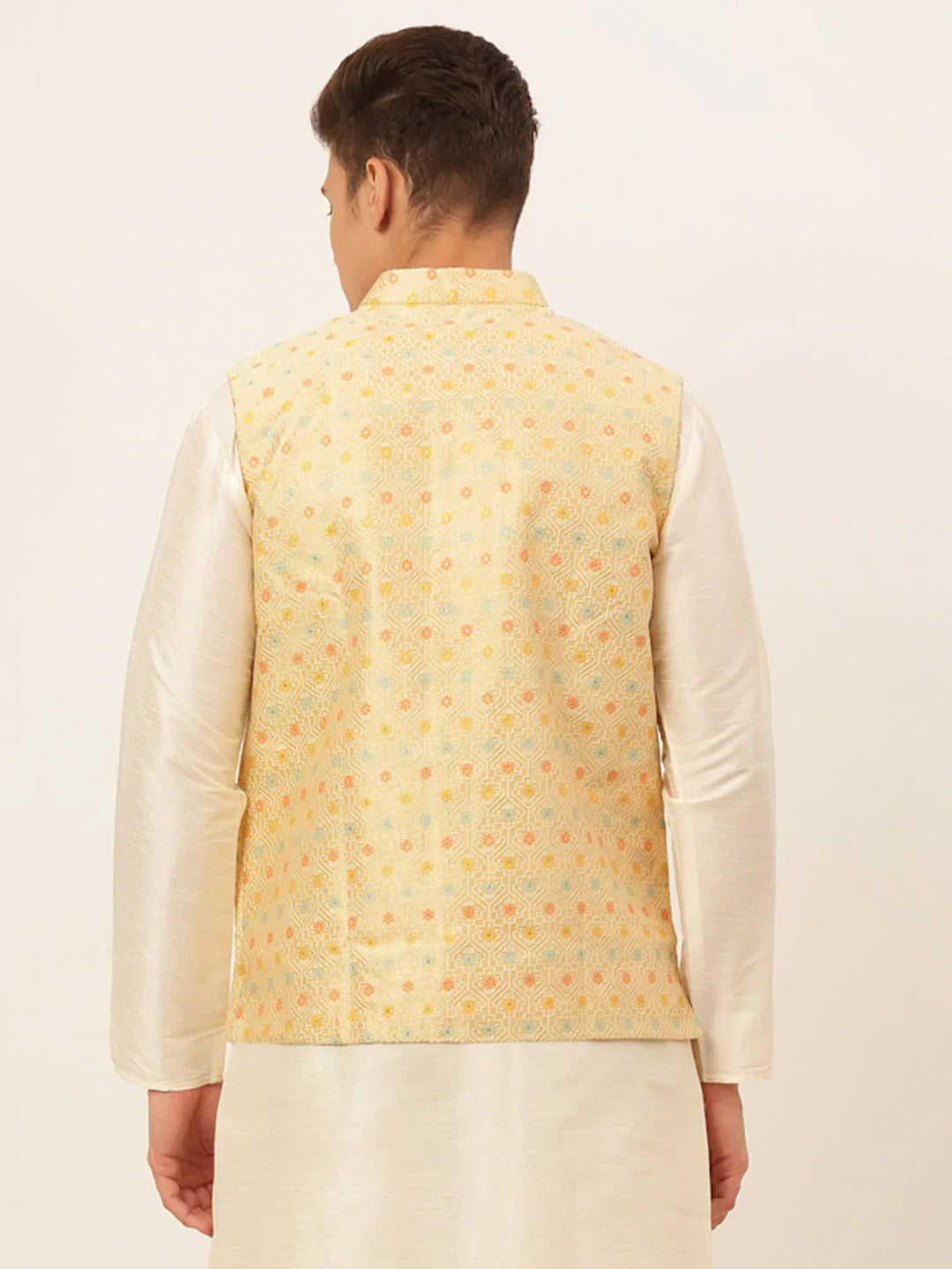 Jompers Men's Yellow Embroidered Nehru Jacket - Distacart