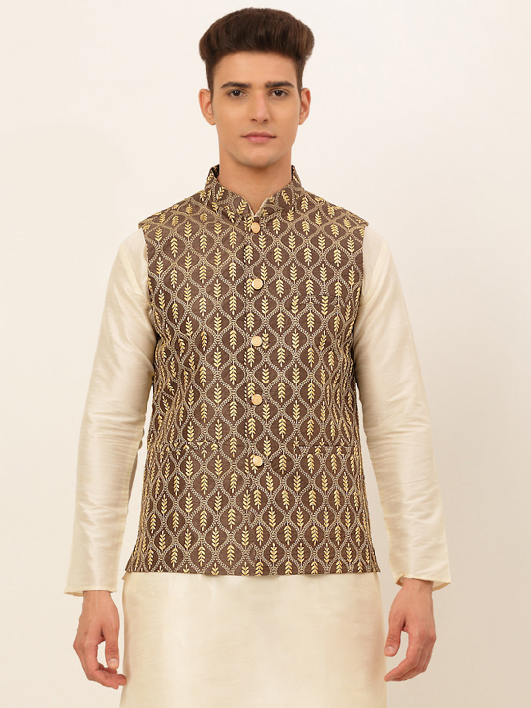 Jompers Men's Embroidered Waistcoat - Brown - Distacart