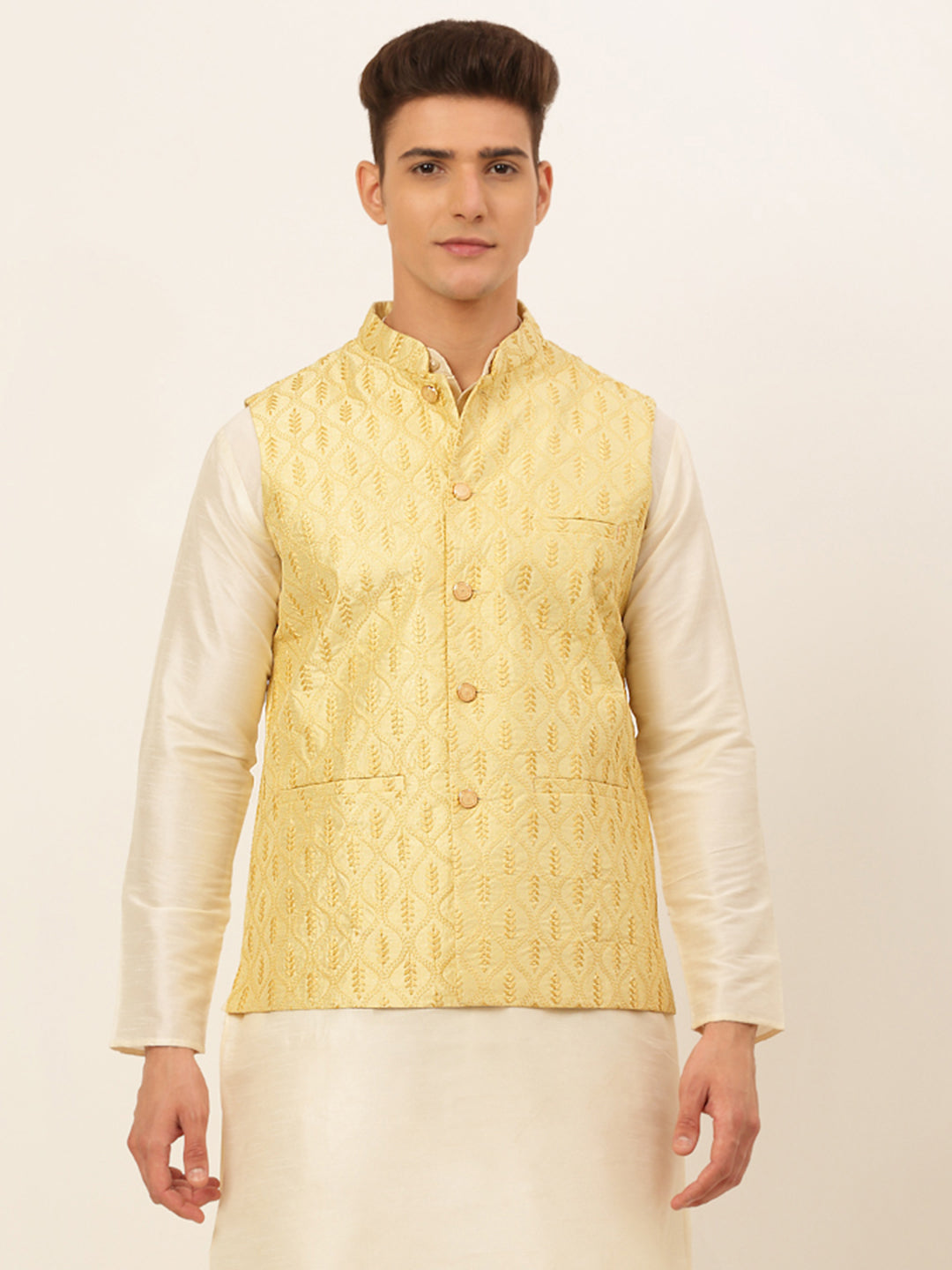 Jompers Men's Embroidered Waistcoat - Golden - Distacart