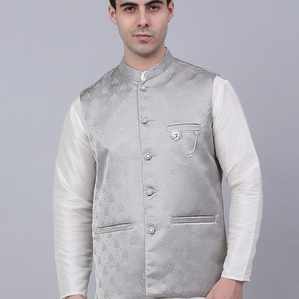 Jompers Men's Grey Woven Design Waistcoats - Distacart