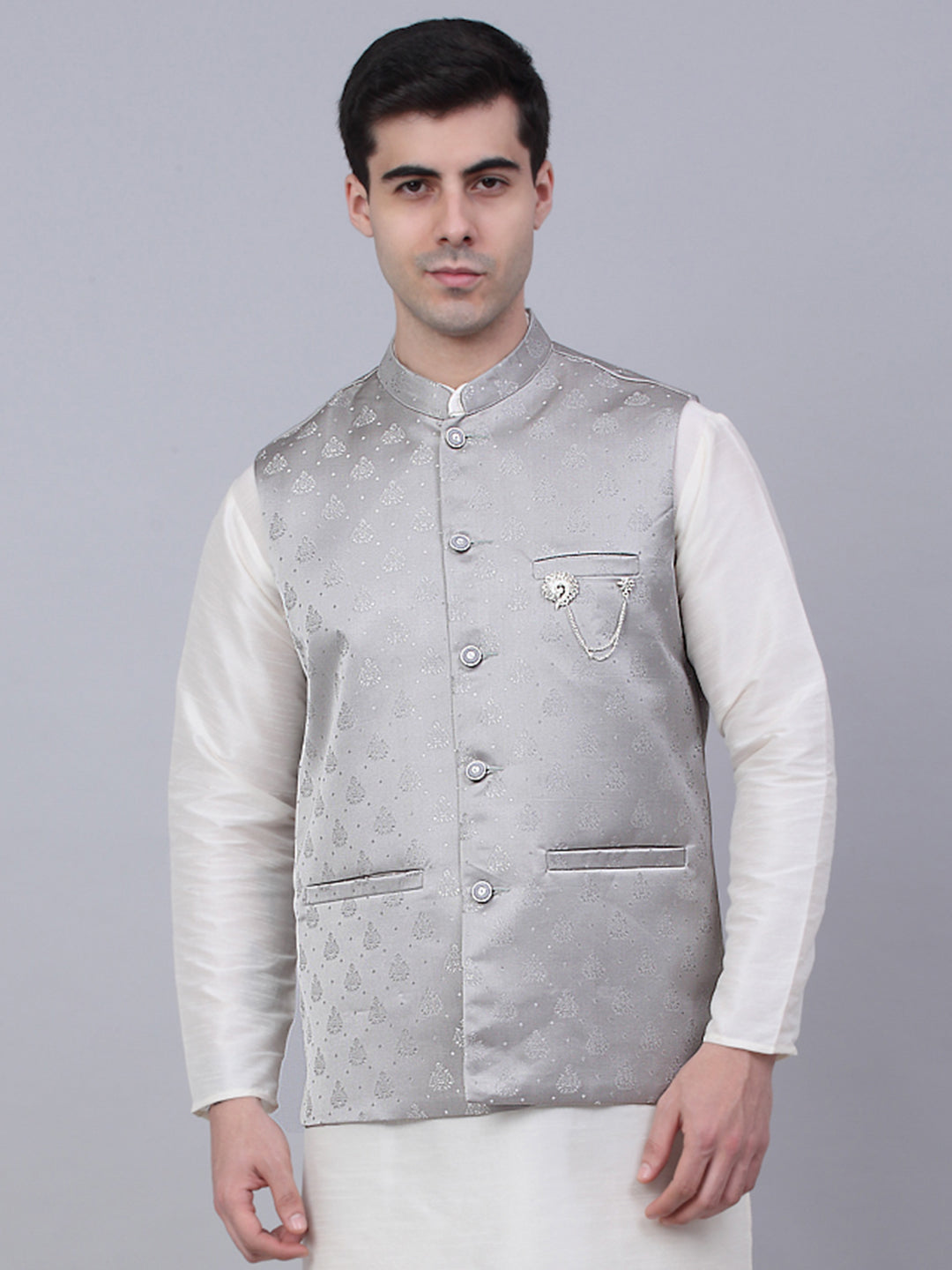 Jompers Men's Grey Woven Design Waistcoats - Distacart