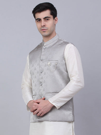 Jompers Men's Grey Woven Design Waistcoats - Distacart