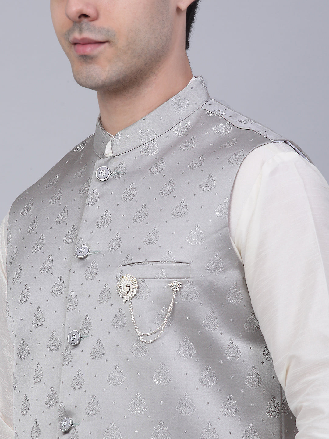 Jompers Men's Grey Woven Design Waistcoats - Distacart
