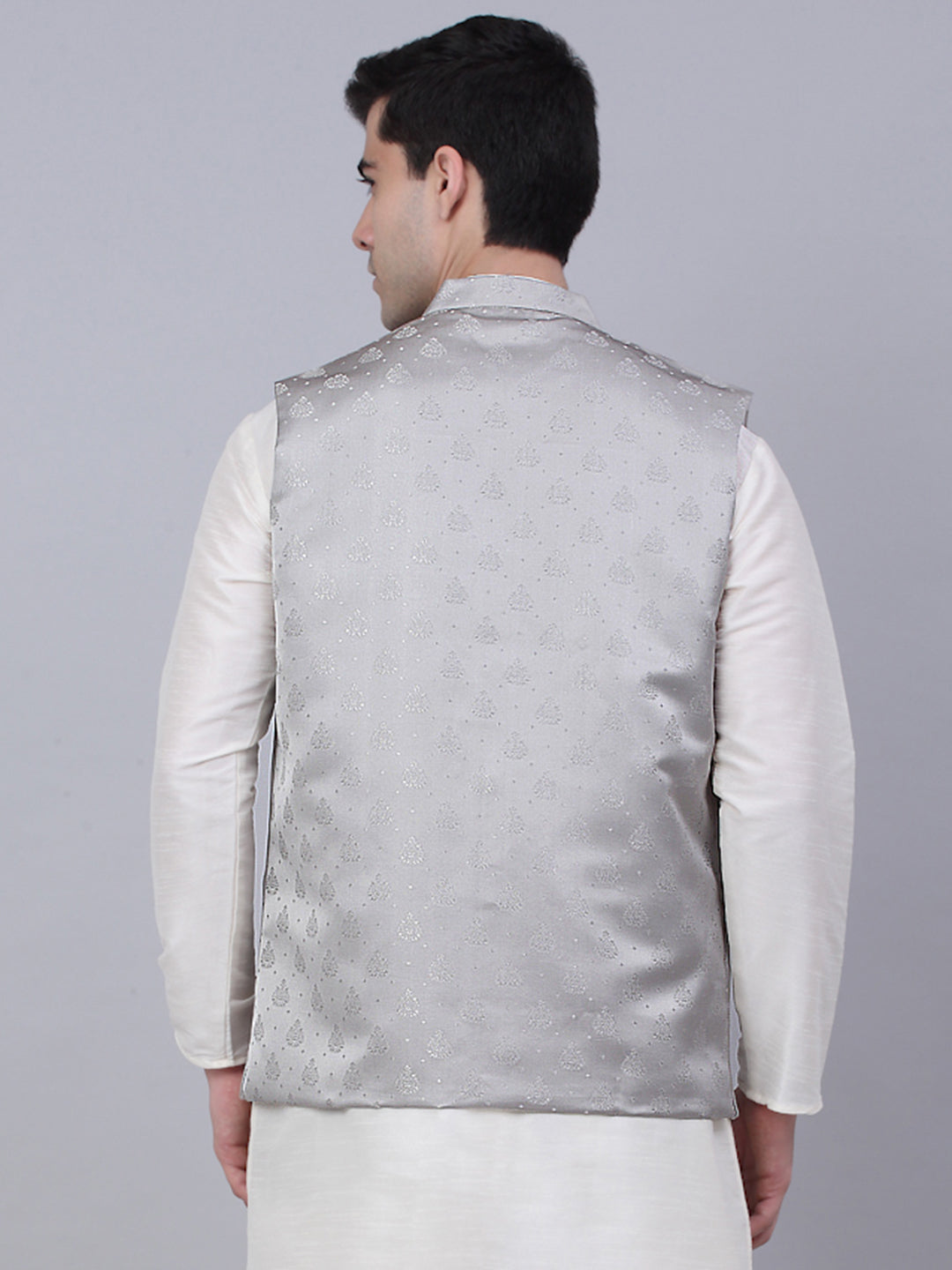 Jompers Men's Grey Woven Design Waistcoats - Distacart