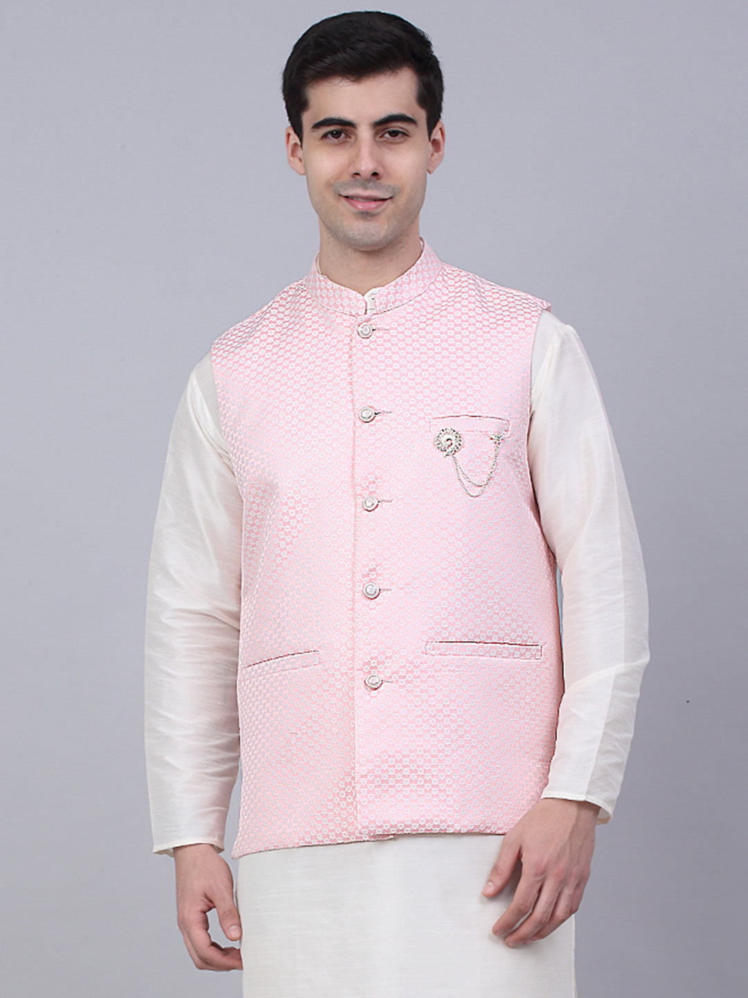 Jompers Men's Pink Woven Design Waistcoats - Distacart