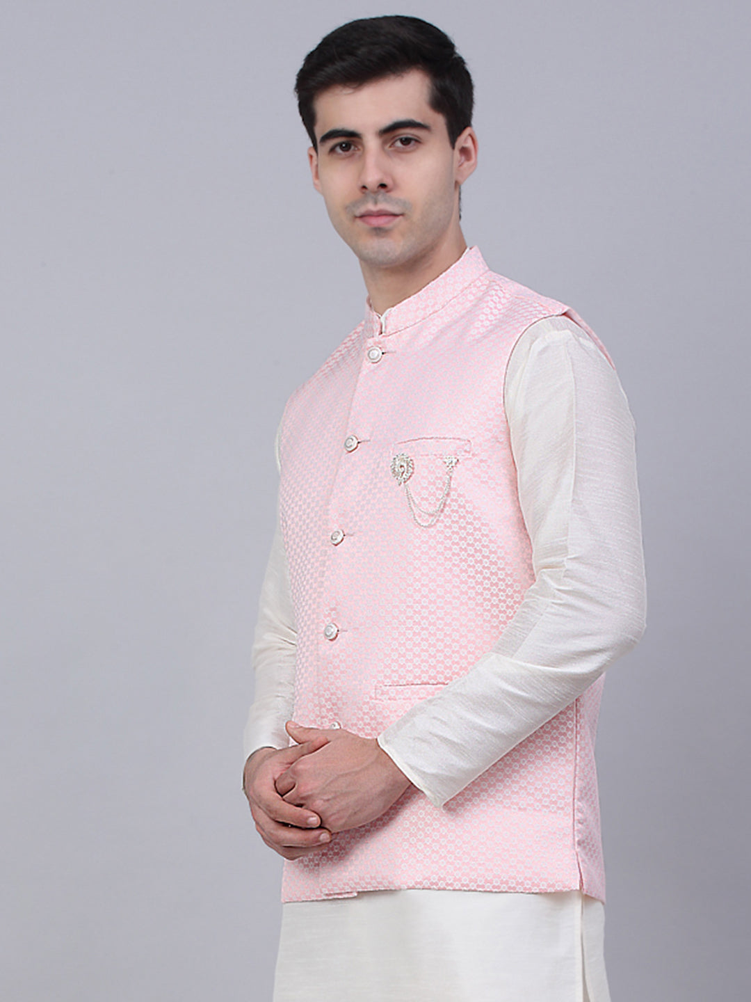 Jompers Men's Pink Woven Design Waistcoats - Distacart
