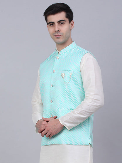 Jompers Men's Sky Blue Woven Design Waistcoats - Distacart