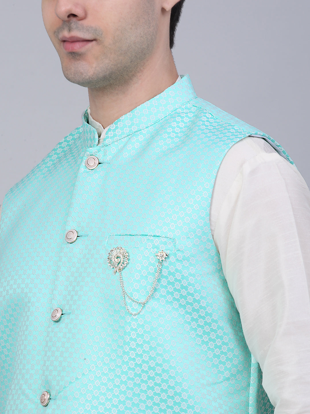 Jompers Men's Sky Blue Woven Design Waistcoats - Distacart