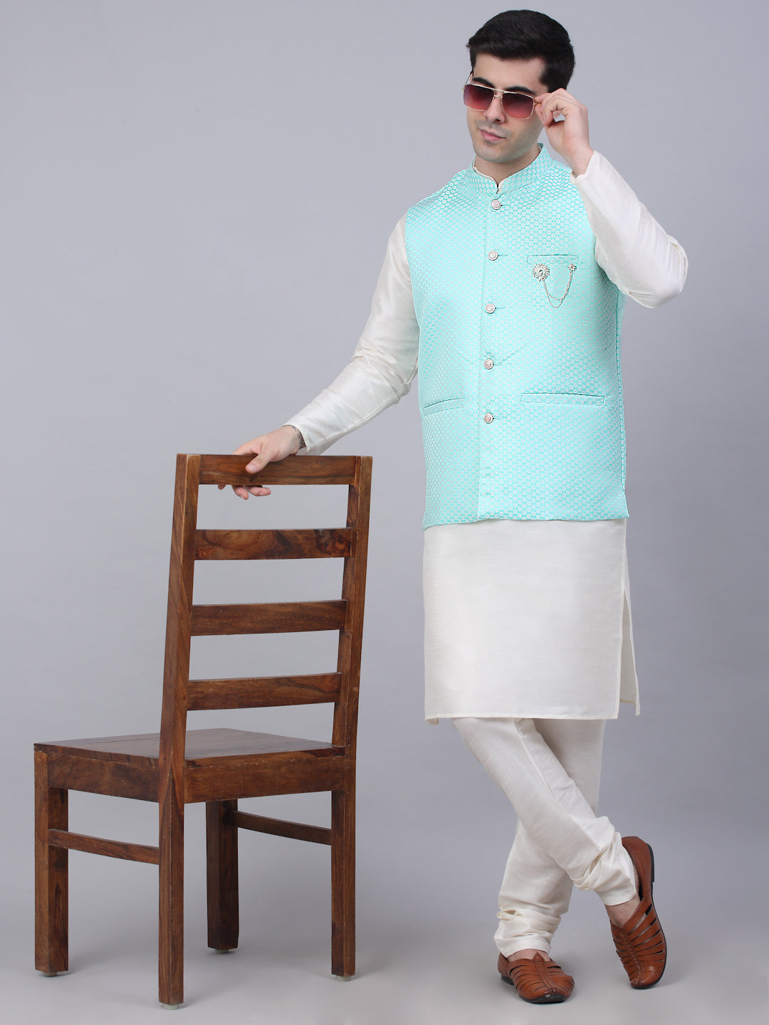 Jompers Men's Sky Blue Woven Design Waistcoats - Distacart