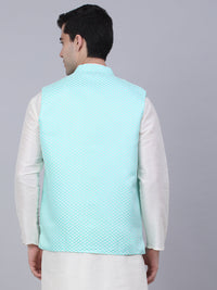 Thumbnail for Jompers Men's Sky Blue Woven Design Waistcoats - Distacart