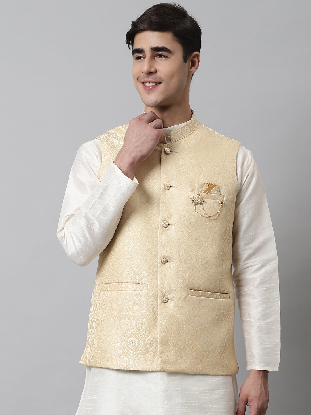 Jompers Men's Golden Woven Design Waistcoats - Distacart