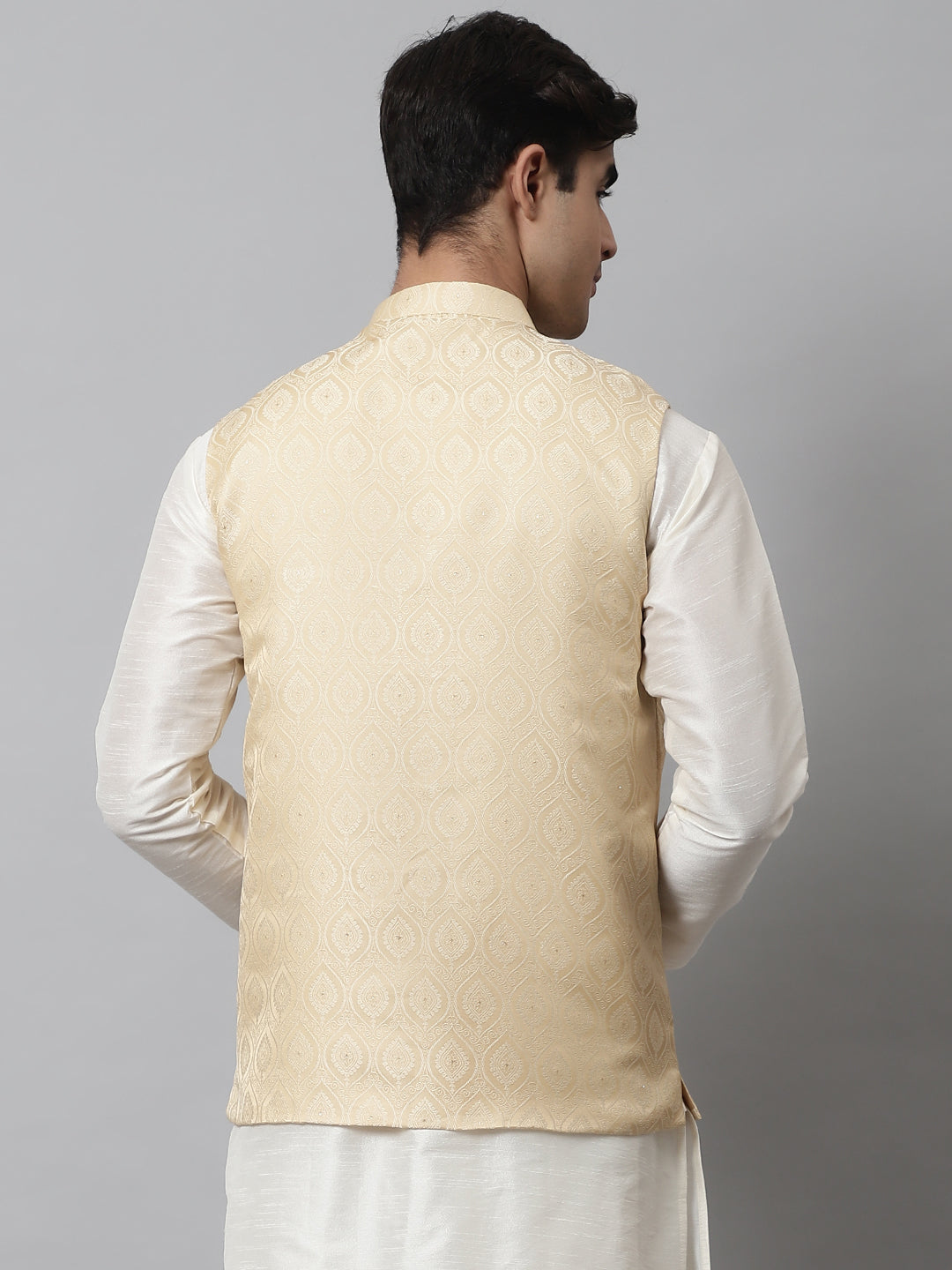 Jompers Men's Golden Woven Design Waistcoats - Distacart