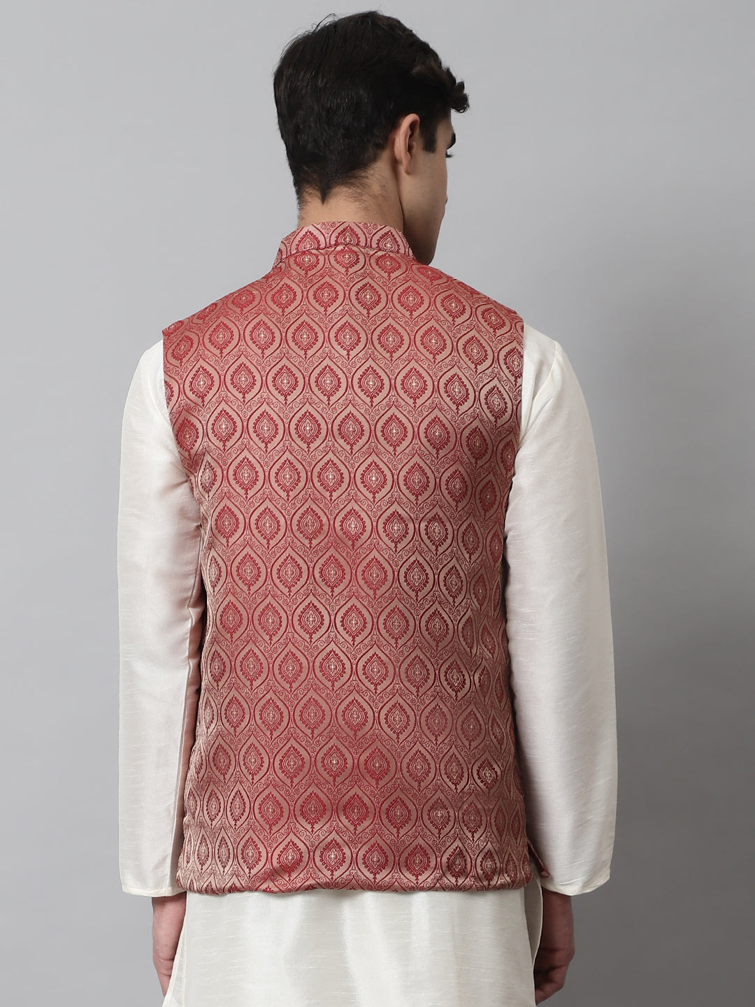 Jompers Men's Maroon Woven Design Waistcoats - Distacart