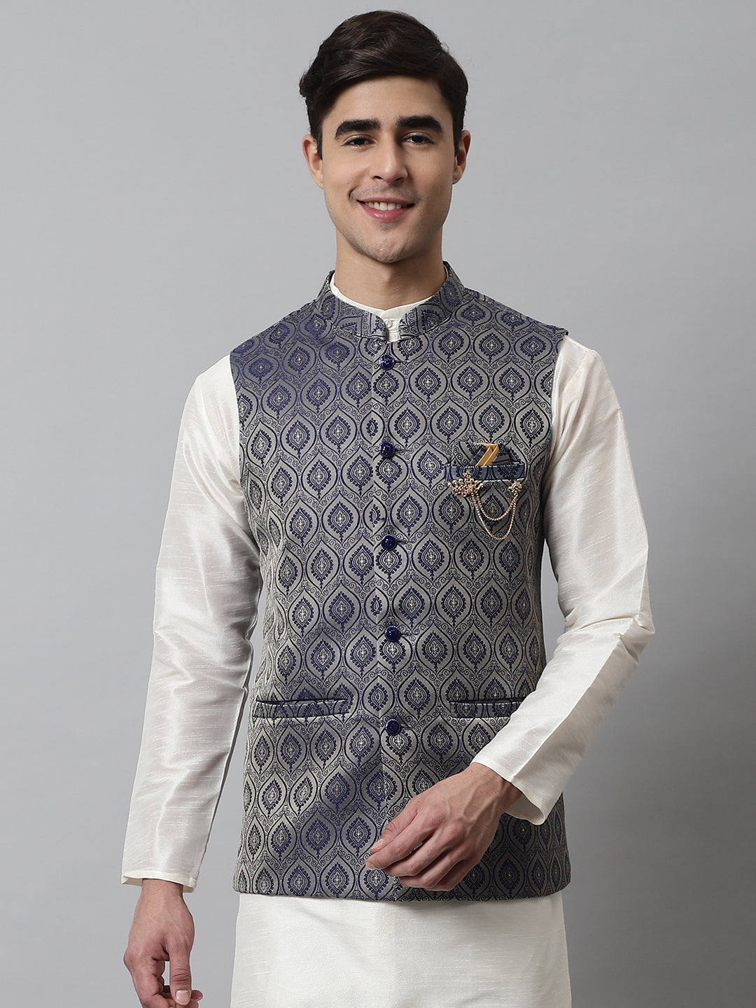 Jompers Men's Navy Blue Woven Design Waistcoats - Distacart