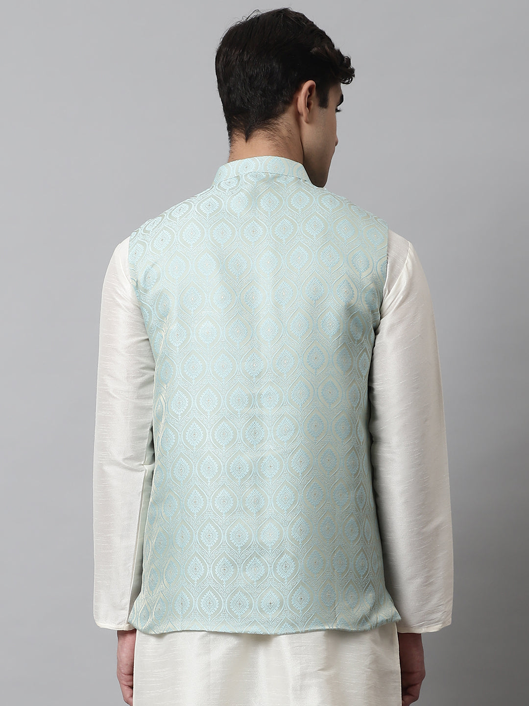 Jompers Men's Sky Blue Woven Design Waistcoats - Distacart