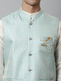 Thumbnail for Jompers Men's Sky Blue Woven Design Waistcoats - Distacart