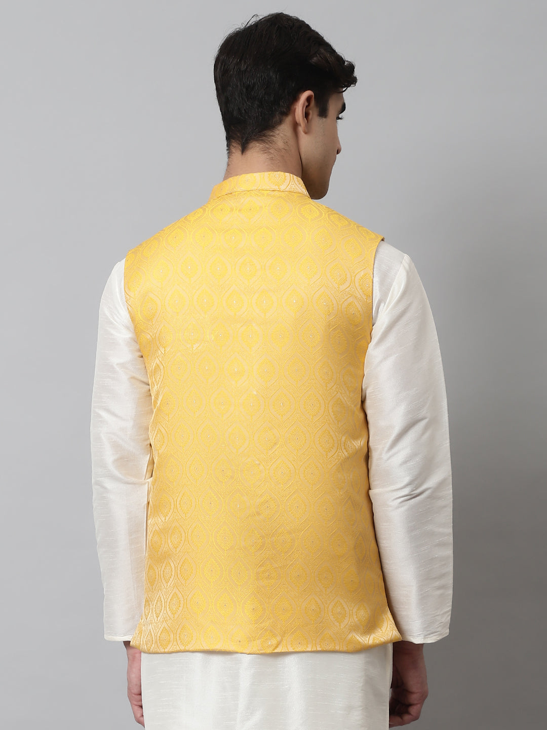 Jompers Men's Yellow Woven Design Waistcoats - Distacart