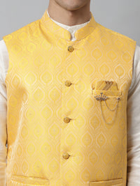 Thumbnail for Jompers Men's Yellow Woven Design Waistcoats - Distacart