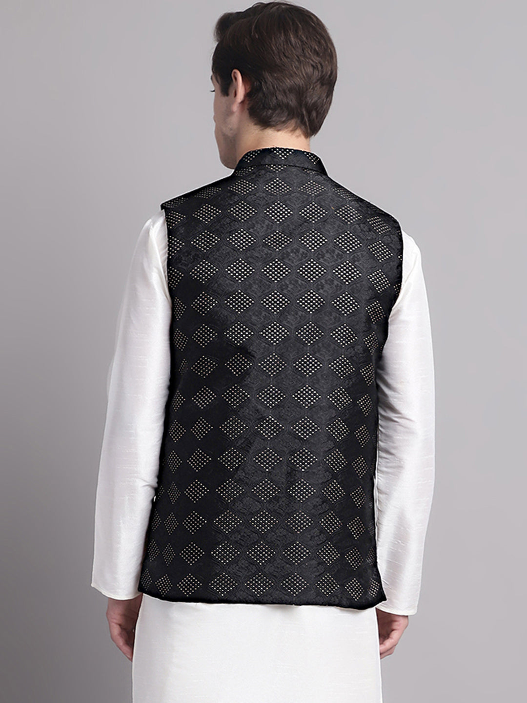 Jompers Men's Black Woven Design Nehru Jacket - Distacart