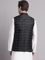 Thumbnail for Jompers Men's Black Woven Design Nehru Jacket - Distacart