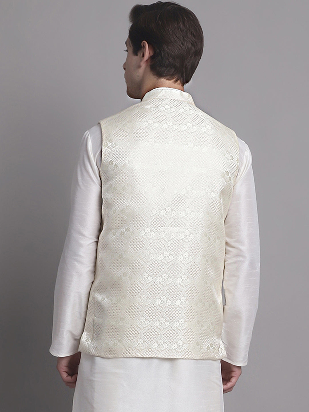 Jompers Men's Cream Woven Design Nehru Jacket - Distacart