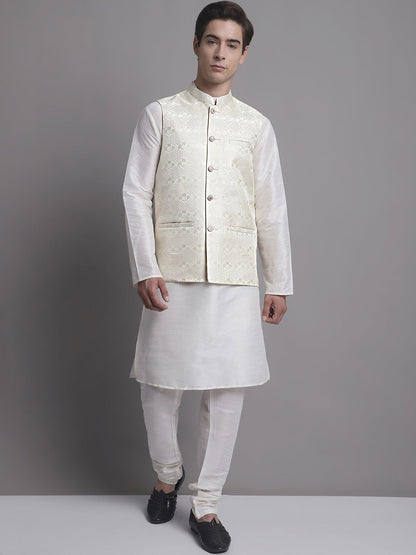 Jompers Men's Cream Woven Design Nehru Jacket - Distacart