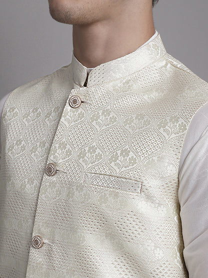 Jompers Men's Cream Woven Design Nehru Jacket - Distacart