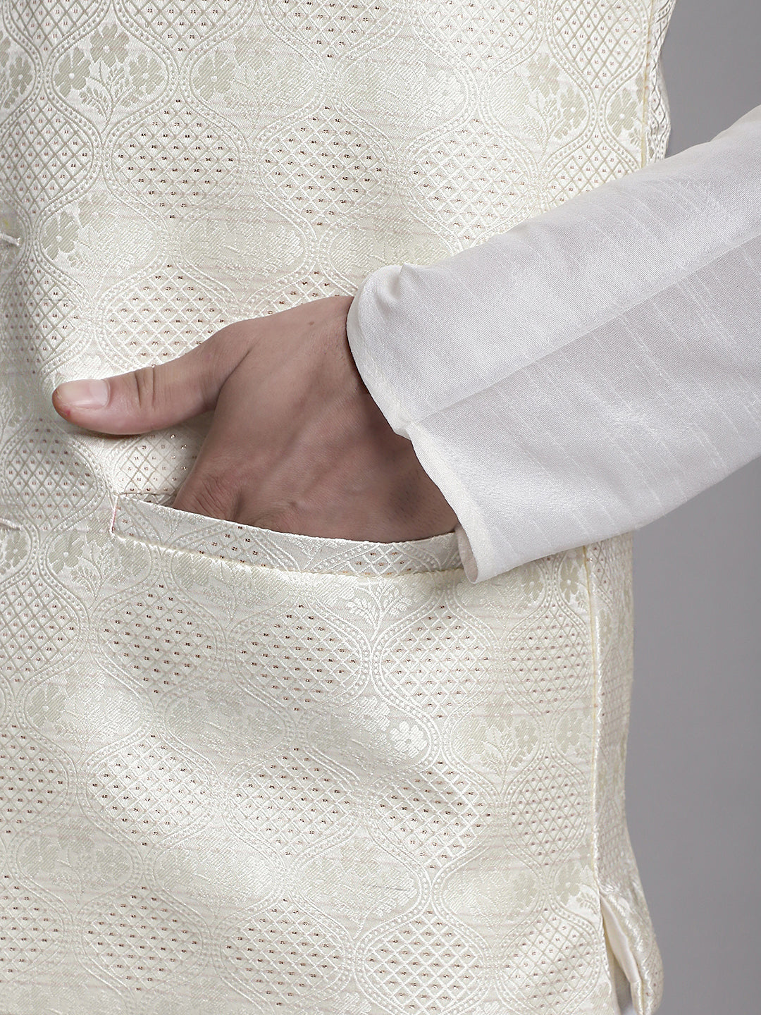 Jompers Men's Cream Woven Design Nehru Jacket - Distacart