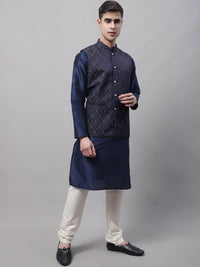 Thumbnail for Jompers Men's Navy Blue and Silver Woven Design Waistcoats - Distacart
