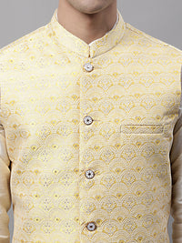 Thumbnail for Jompers Men's Yellow and White Woven Design Waistcoats - Distacart