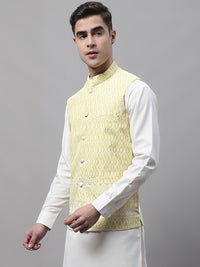 Thumbnail for Jompers Men's Yellow and White Embroidered Waistcoats - Distacart