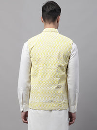 Thumbnail for Jompers Men's Yellow and White Embroidered Waistcoats - Distacart