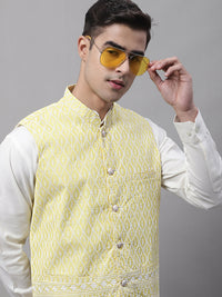 Thumbnail for Jompers Men's Yellow and White Embroidered Waistcoats - Distacart